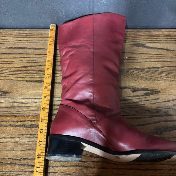 Vintage 90s Markon Red Leather Knee High Boots Women’s 8.5 Made In Brazil - Picture 7 of 8